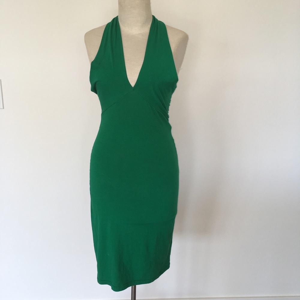 AMERICAN APPAREL ~ green vneck body con dress - Picture 1 of 6